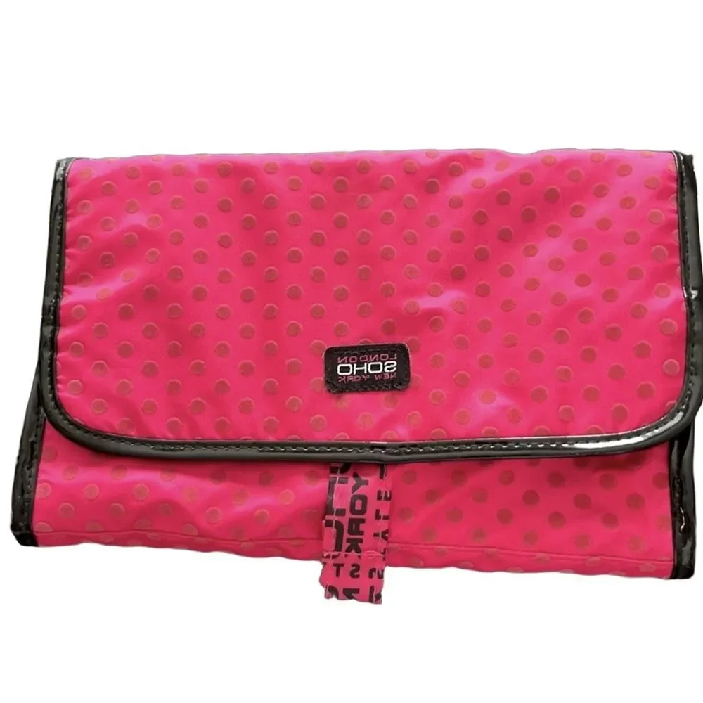 SOHO London Soho New York Pink Polka Dot Hanging Travel Makeup Bag Organizer EUC